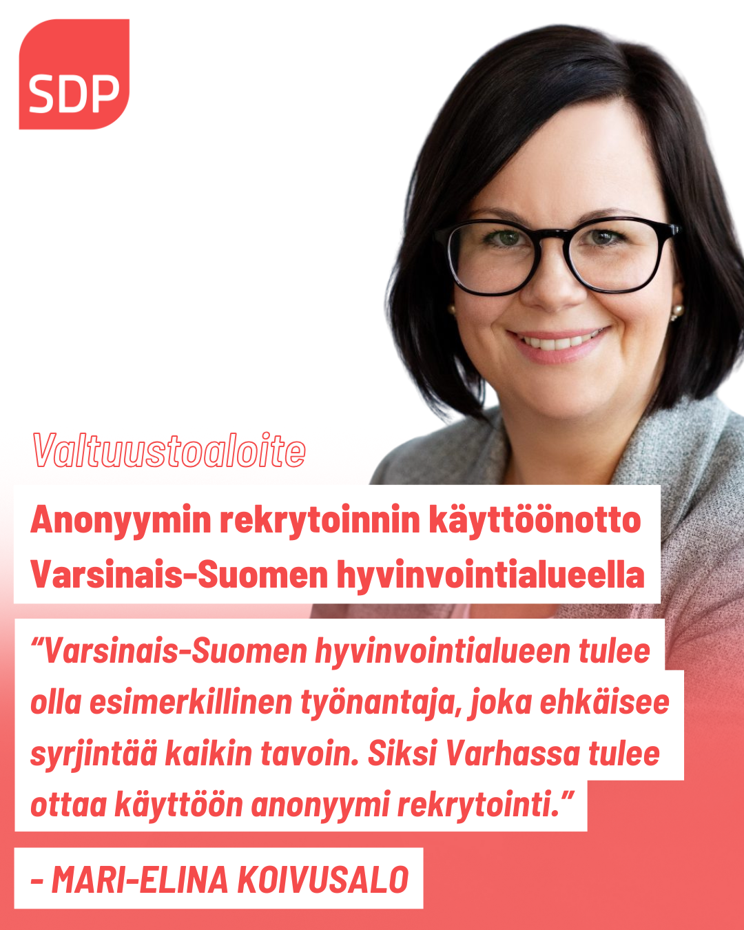 Valtuustoaloite: Anonyymin rekrytoinnin käyttöönottamiseksi Varsinais-Suomen hyvinvointialueella