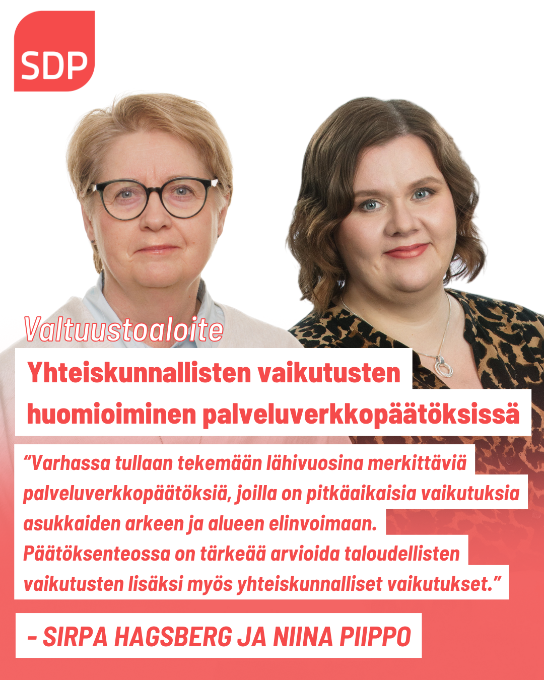 Valtuustoaloite: Yhteiskunnallisten vaikutusten huomioiminen palveluverkkopäätöksissä